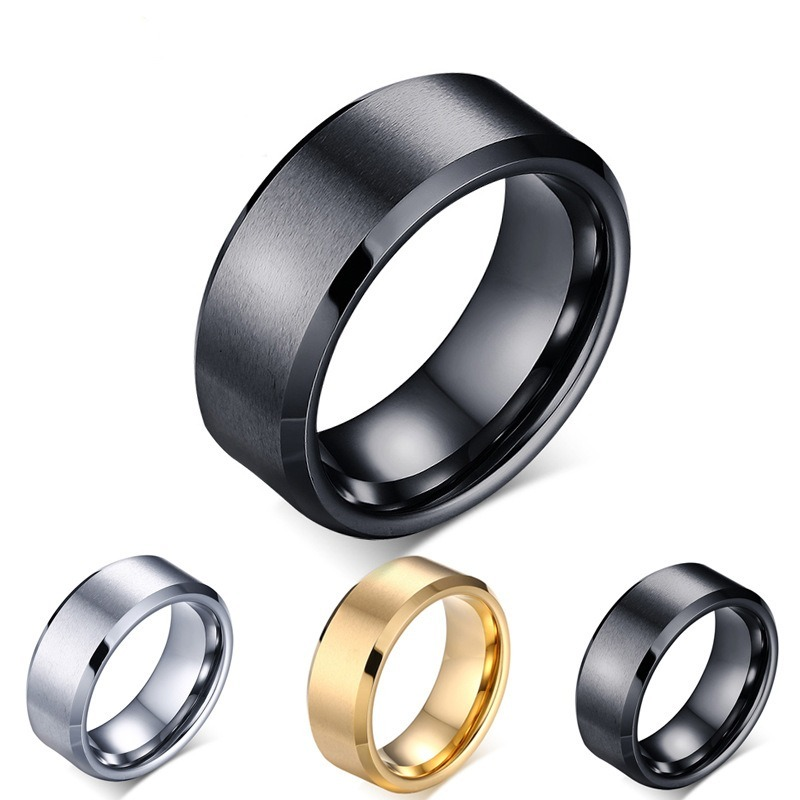 Cincin Bahan Stainless Steel Warna Matte Gaya Punk Minimalis Untuk Pria