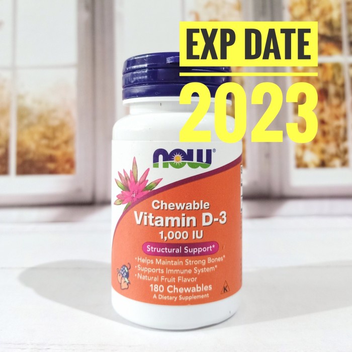 Now Foods Food Vitamin Vit D-3 D3 Anak 1000Iu 1000 Iu Isi 180Chewables Vit Anak -