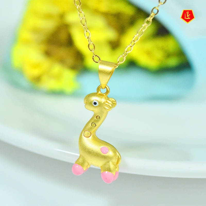 [Ready Stock]Cute Animal Giraffe Pendant Lucky Beads Gold Necklace
