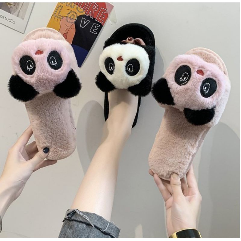 Sun-PANDA Sandal Bulu Slip Boneka Panda/Sandal Hotel/Sandal Murah