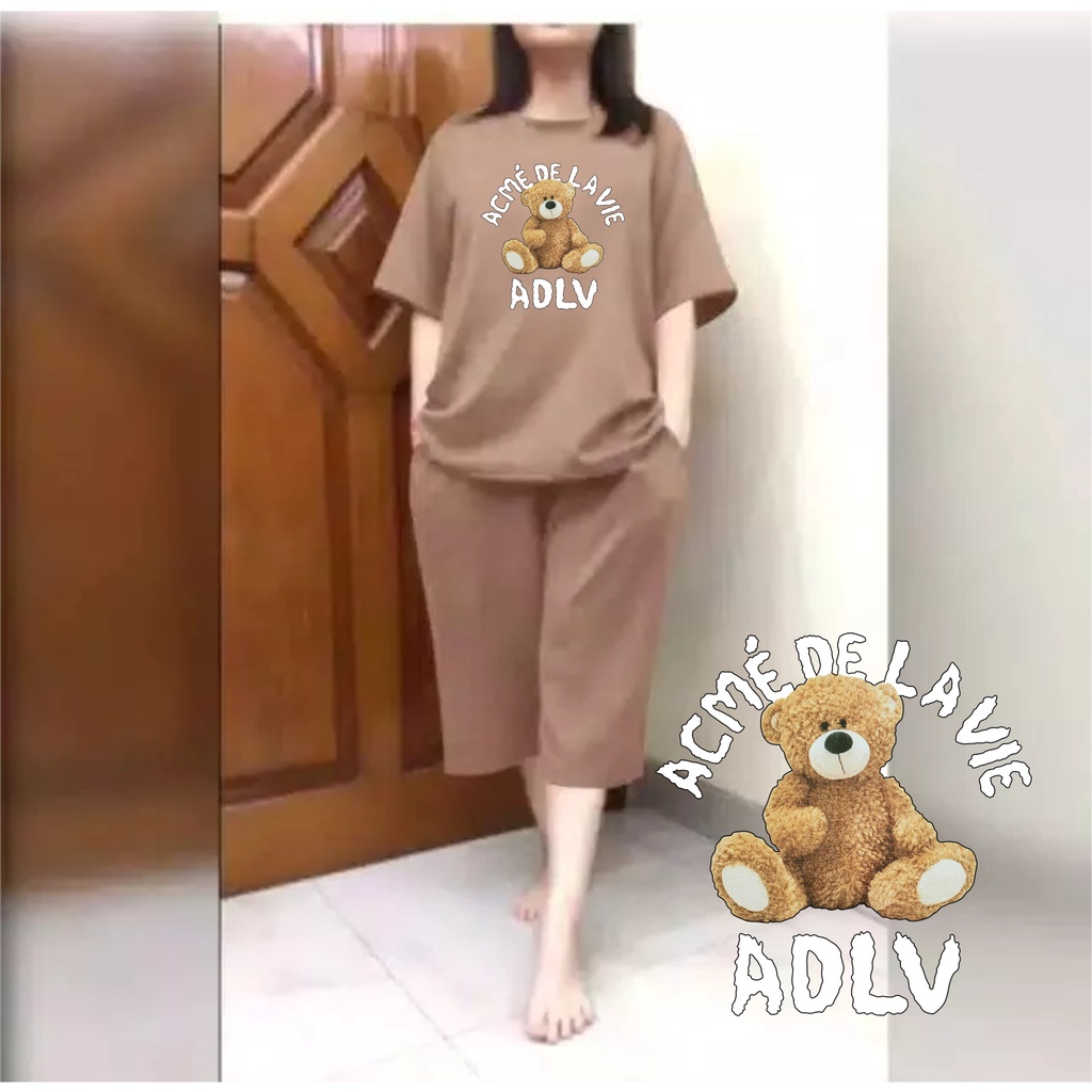 Setelan Jumbo Wanita + Celana Kulot 3/4 Big Size Fit XXL Motif Teddy Bear