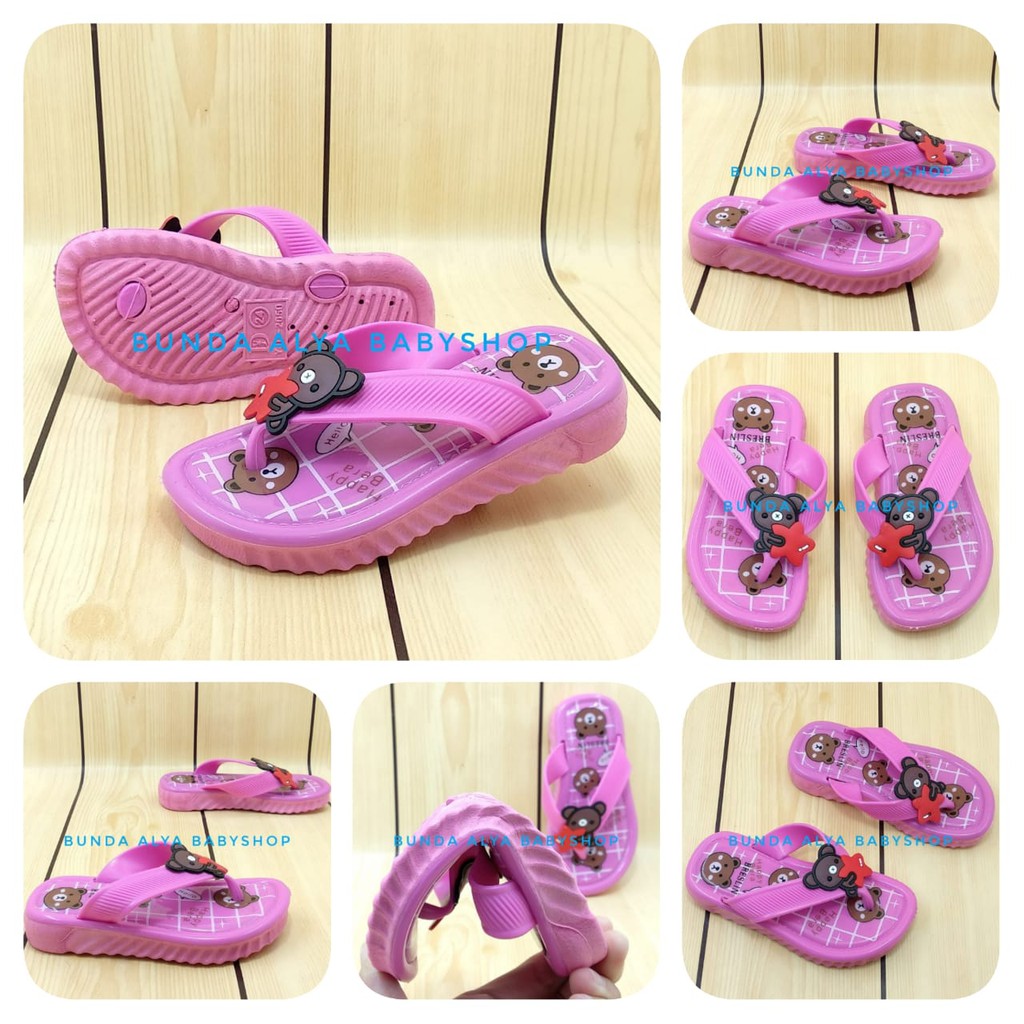 Sandal Anak Perempuan Jepit IMPORT Usia 1 2 3 Tahun FANTA - Sandal Anak Cewek Lentur Motif Love Bear Alas Karer Anti Licin Size 24 - 29