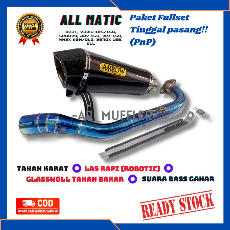 Knalpot Racing Arrow Carbon Leher Biru Nmax New Old Aerox Lexi Mio Vario 125 150 Beat Scoopy PCX ADV
