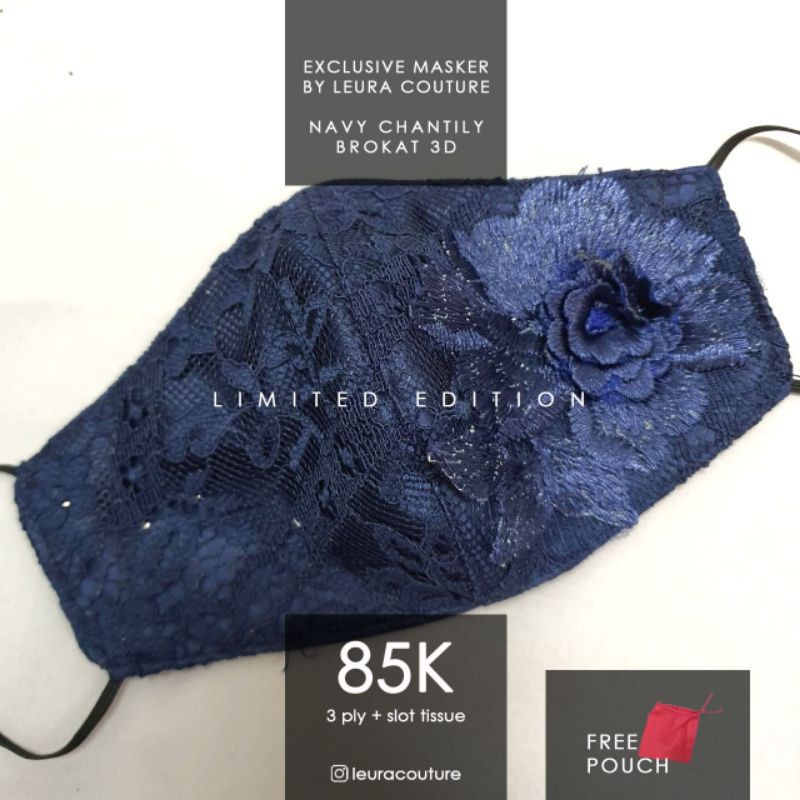 MASKER PESTA NAVY CHANTILY BROKAT 3D