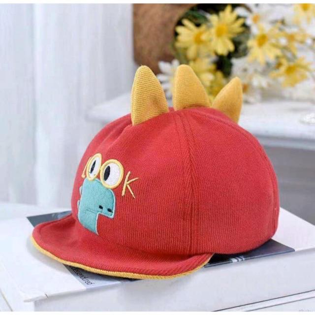Topi Anak Laki-laki / Perempuan Bordir Kartun LOOK Dino Dinosaurus Lembut Adjustable-Red