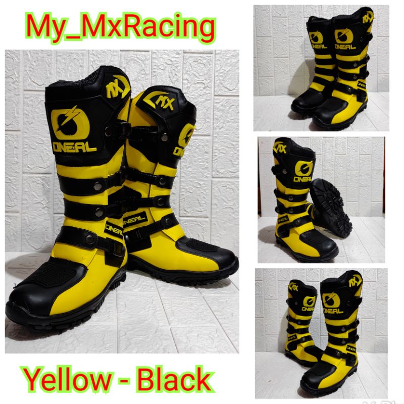 sepatu trail sepatu cross adventure logo 3D kualitas premium sepatu touring sepatu drag sepatu roadrace  KUNING HITAM