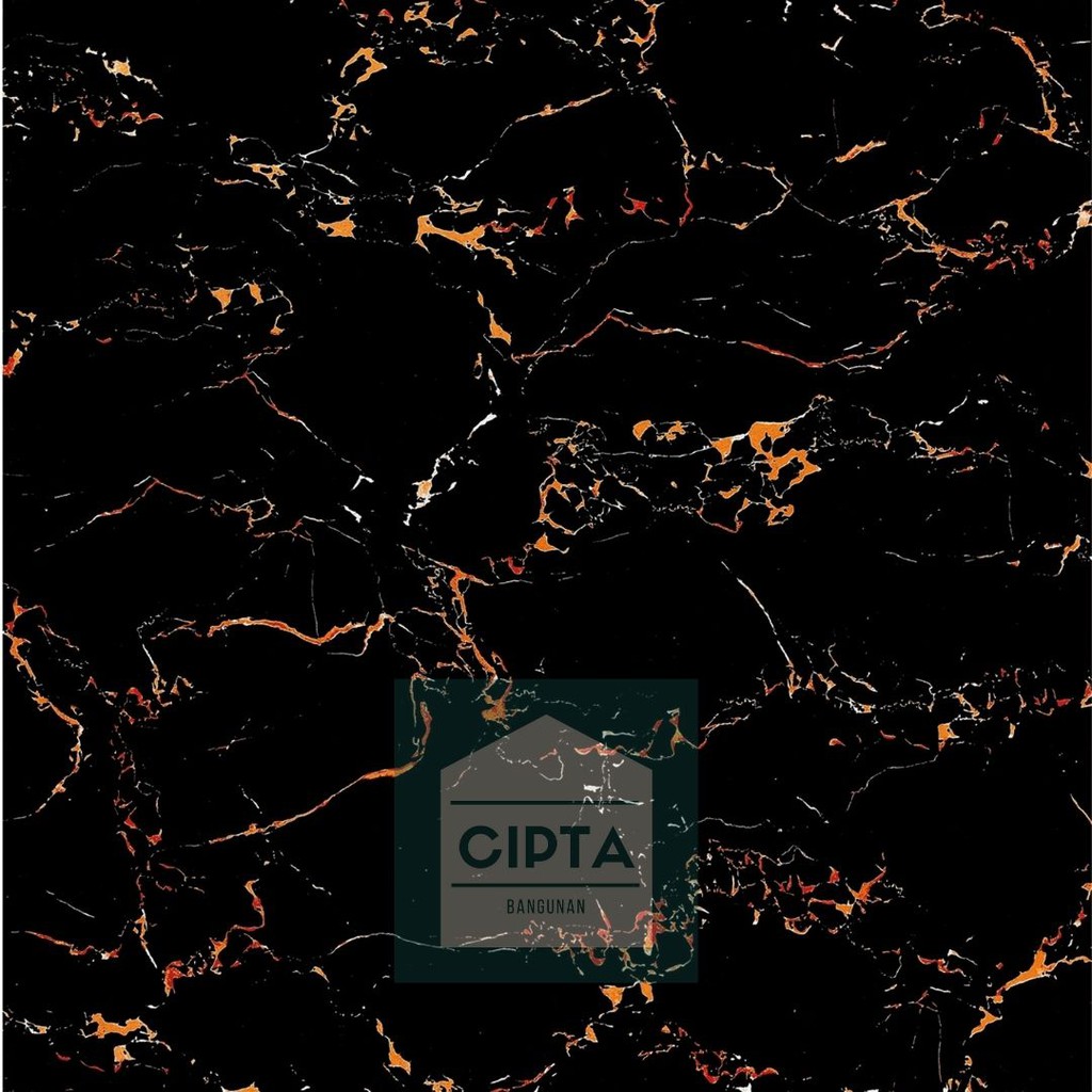 GRANIT/ GRANITE TILE VICENZA LANTAI/ DINDING DIGITAL GLAZED 80X80CM MOTIF HITAM GURAT ORANGE A3802