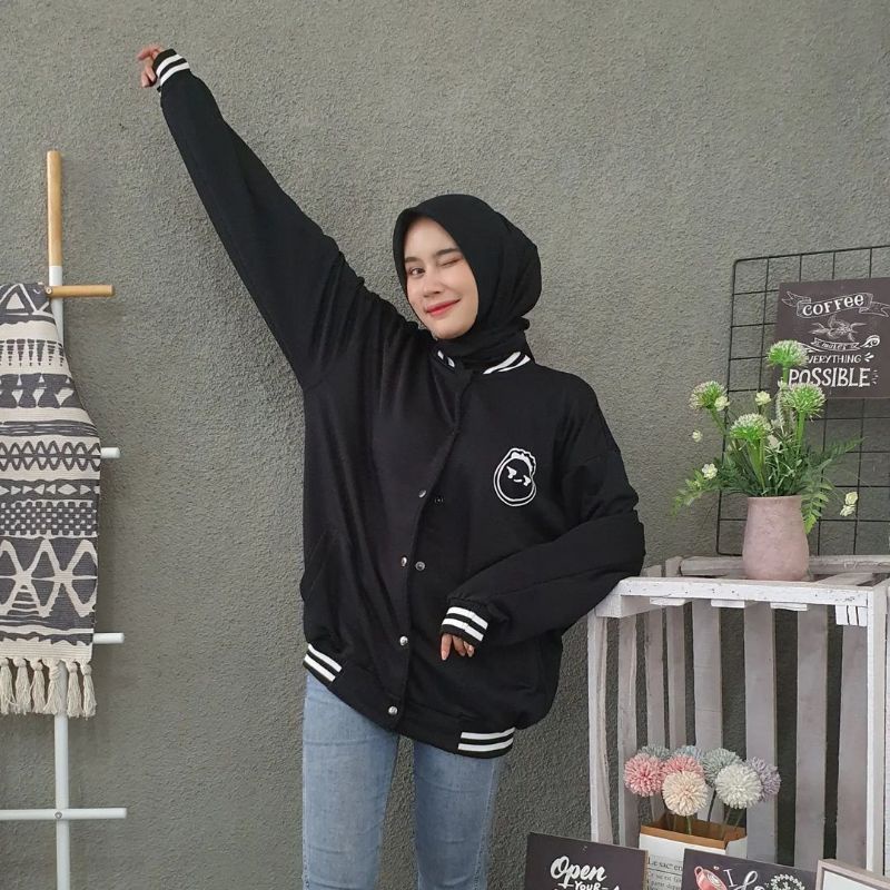 Xxl Jaket Baseball Be Smile  Pria Wanita Oversize Jumbo | Jaket Varsity Baseball Unisex Oversize | Baseball Korean Style