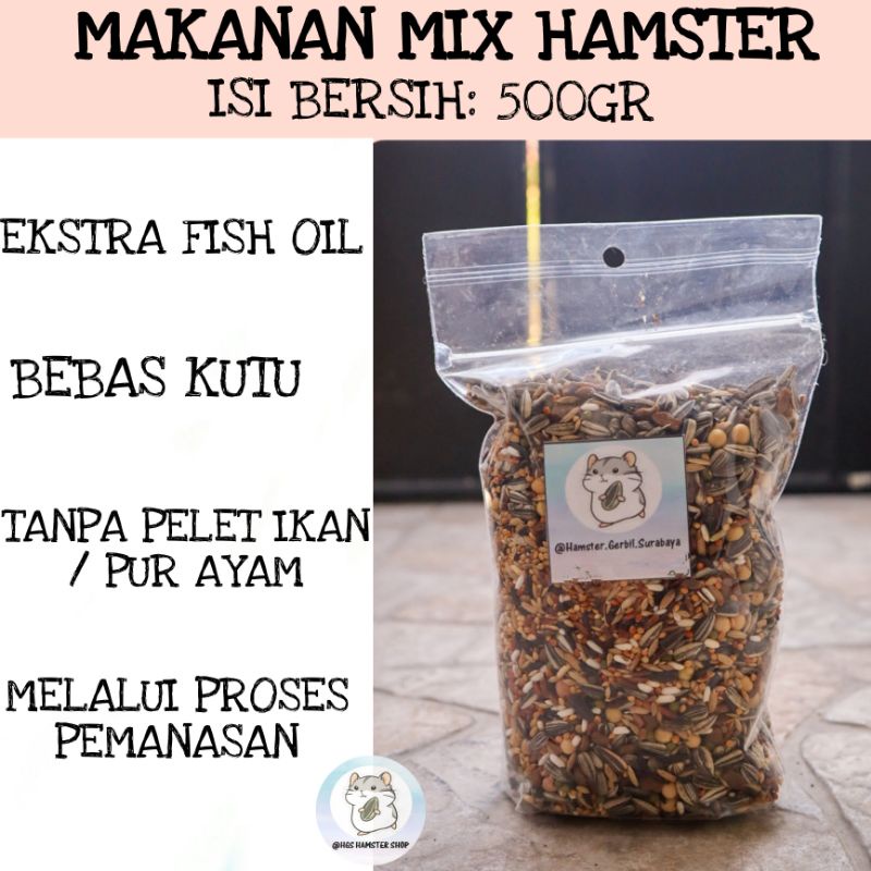 Makanan Hamster Mix 500gr, Ekstra Fish Oil / BEBAS KUTU by HGS