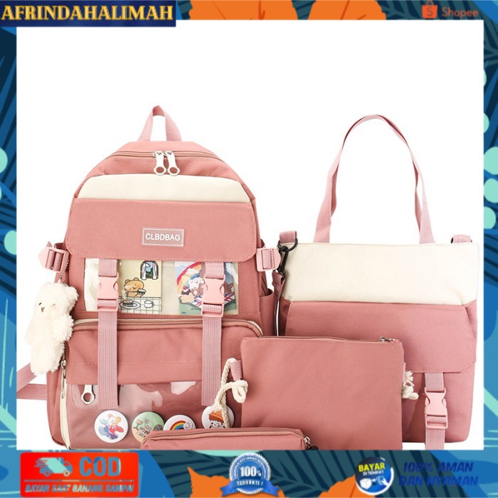 

{TERBARU} tas ransel sekolah anak perempuan set 4 ORI import D tanpa boneka - Pink