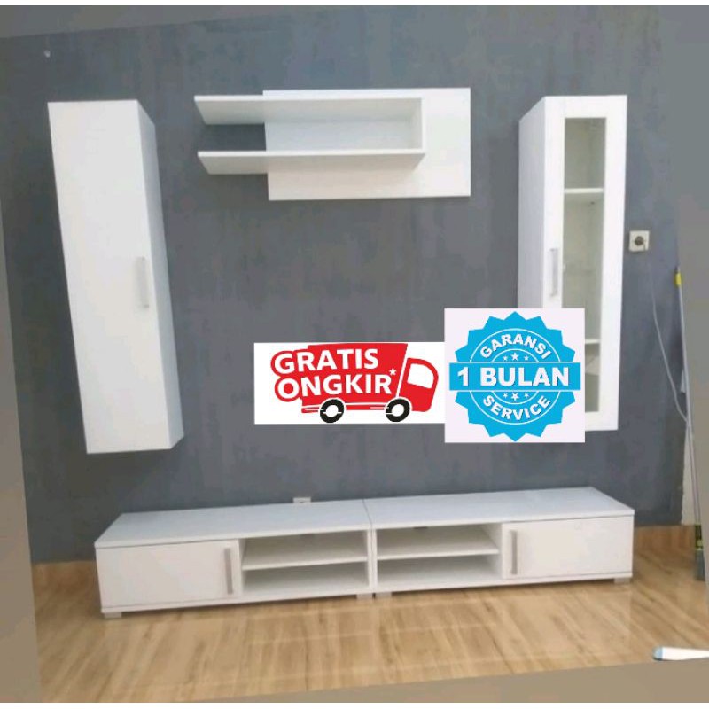 meja TV backdrop Tv minimalis dan lemari gantung custom uk panjang 150cm