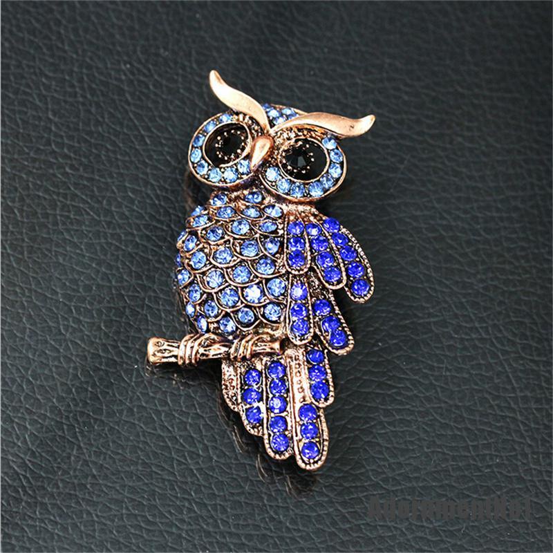 (Adornmentno1) Bros Pin Bentuk Burung Hantu Aksen Berlian Imitasi Gaya Vintage Untuk Wanita