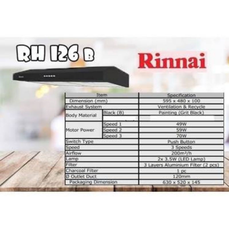 Cooker Hood Rinnai 60cm RH 126B (Black)