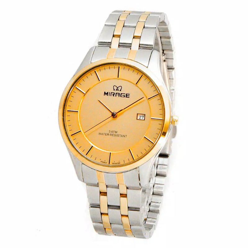 Jam Tangan Pria Mirage Original 8544 kombinasi warna putih dan gold All stainless steel