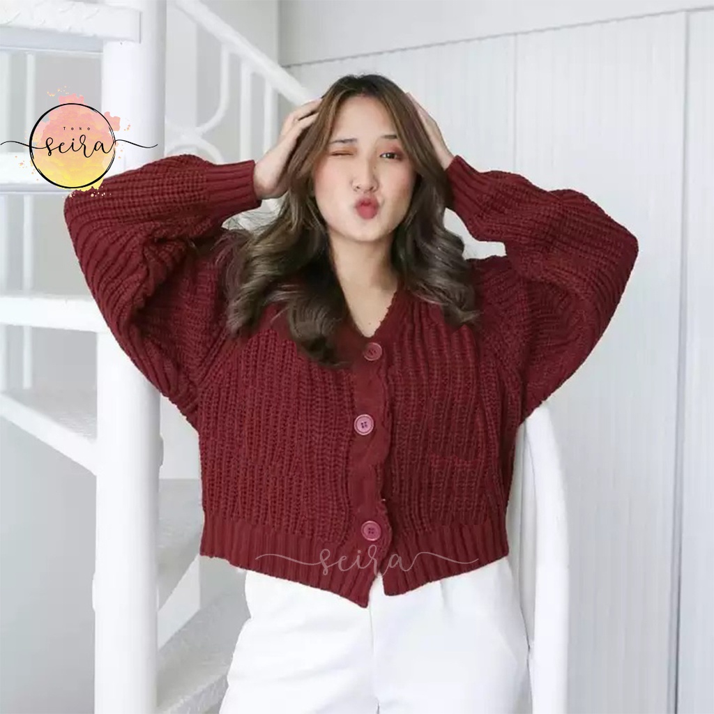 [BISA COD] Cardy Rajut Crop Lengan Balon / Cardigan Lengan Balon