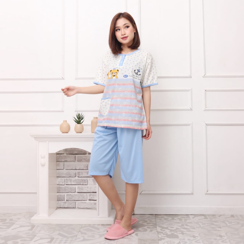 bajutidur dewasa/motif jangkar/lenggan pendek