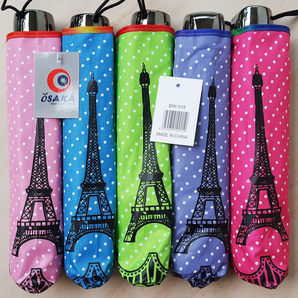 Payung Lipat 4 Fancy Karakter Paris Eiffel Polkadot ANTI UV Merk OSAKA - BW-015