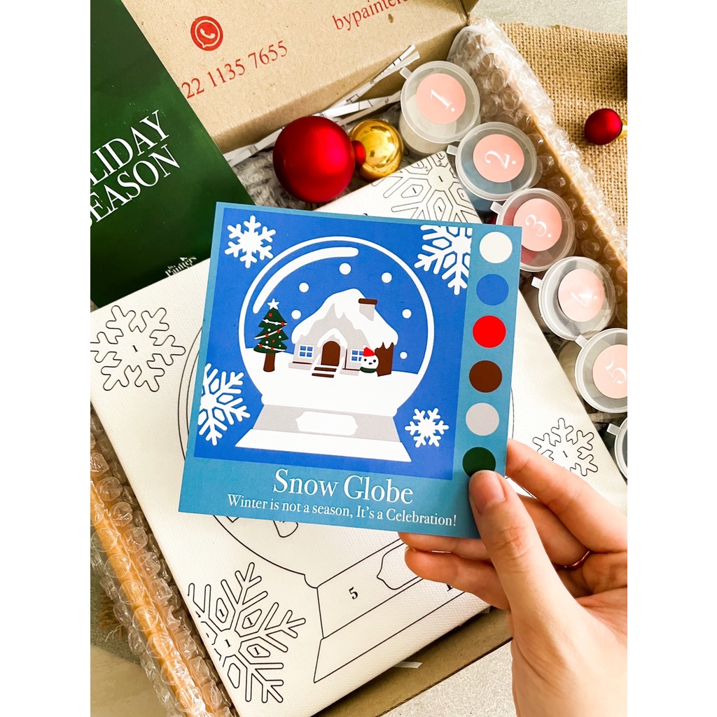 

Paint By Number [Snow Globe] | ByPainters KIDS | Painting Set | 20x20cm Kanvas & 6 Akrilik | Kit Melukis