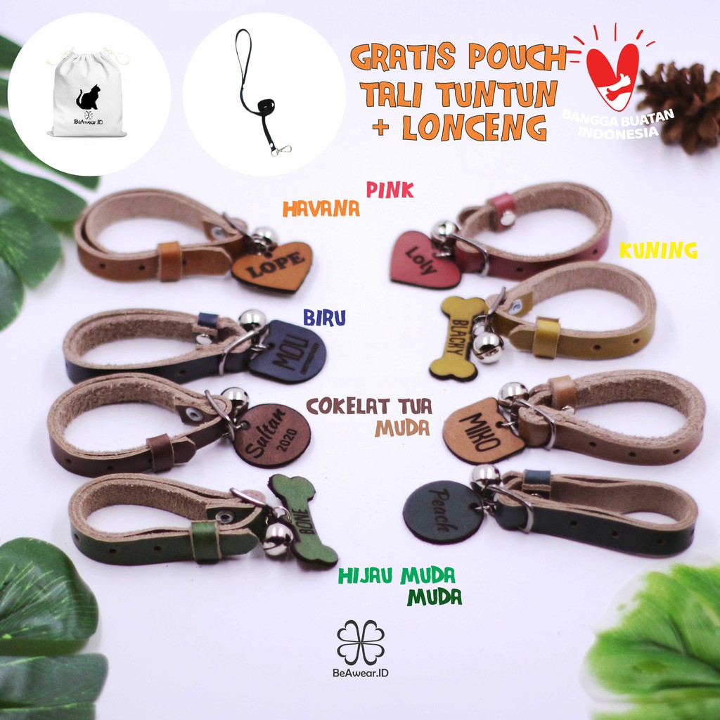 Kalung Kucing Kulit Asli Gratis Tulis Nama alamat no hp Langsung Jadi Gratis Tali Tuntun