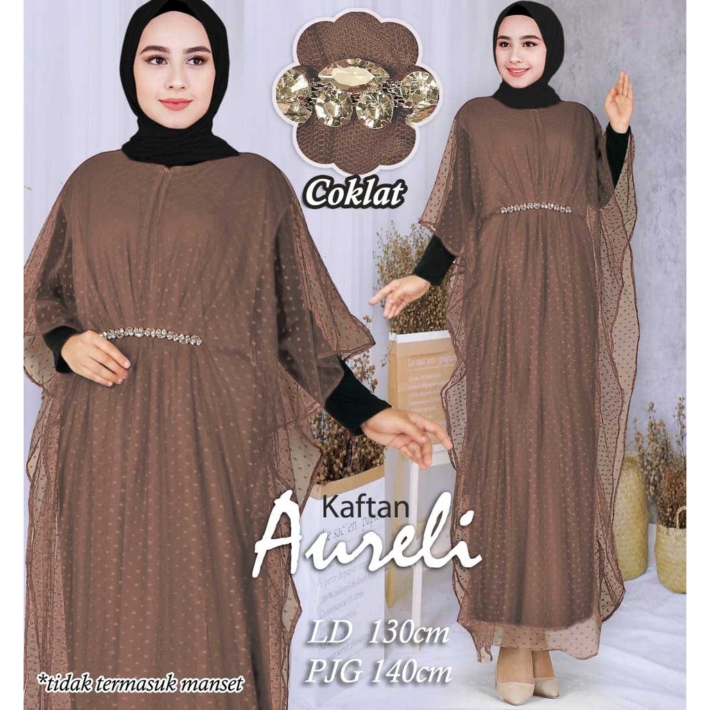 Aureli Kaftan Jumbo Tille Dot Busui Friendly Aksesoris Swarovski