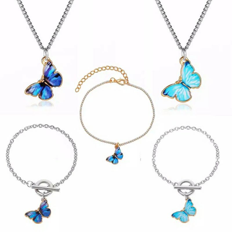 Kalung Kupu Kupu Biru Butterfly Necklace Clavicle Blue Korea Jennie PGM K70