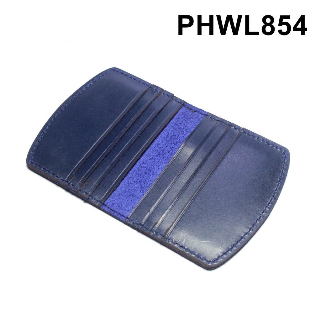 dompet kartu kulit asli model lipat lengkung warna biru - PHWL854