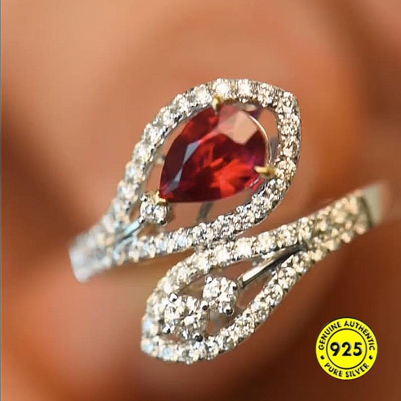 Cincin Open Ring Adjustable Dengan Batu Ruby Warnawarni Untuk Wanita