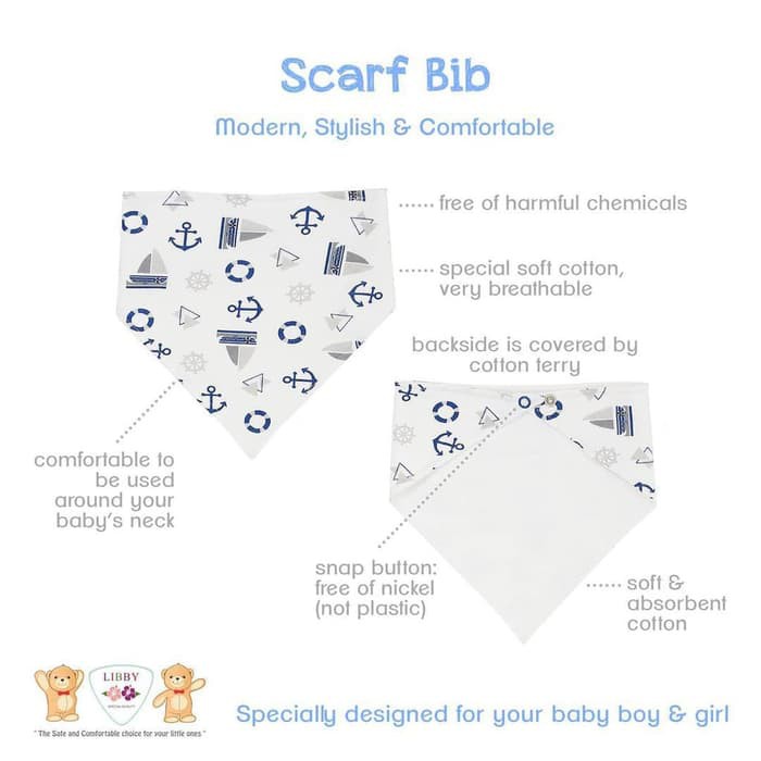 Libby Bib Segitiga 2pc / Libby Bib Scarf Baby / Slaber Segitiga