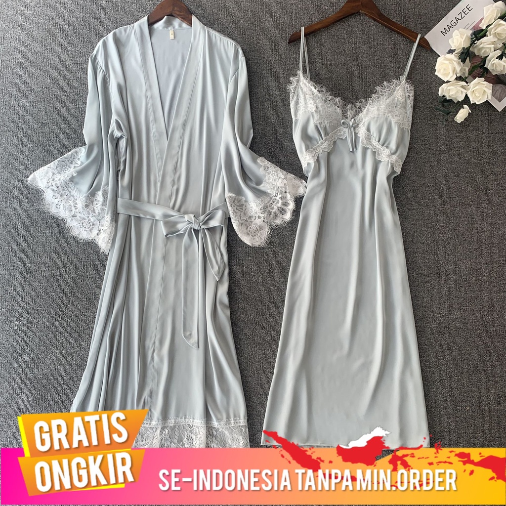Piyama  Wanita  New Suspender Baju Tidur Lengan Panjang Baju Tidur Dua Potong Sexy  Piyama perpanjan