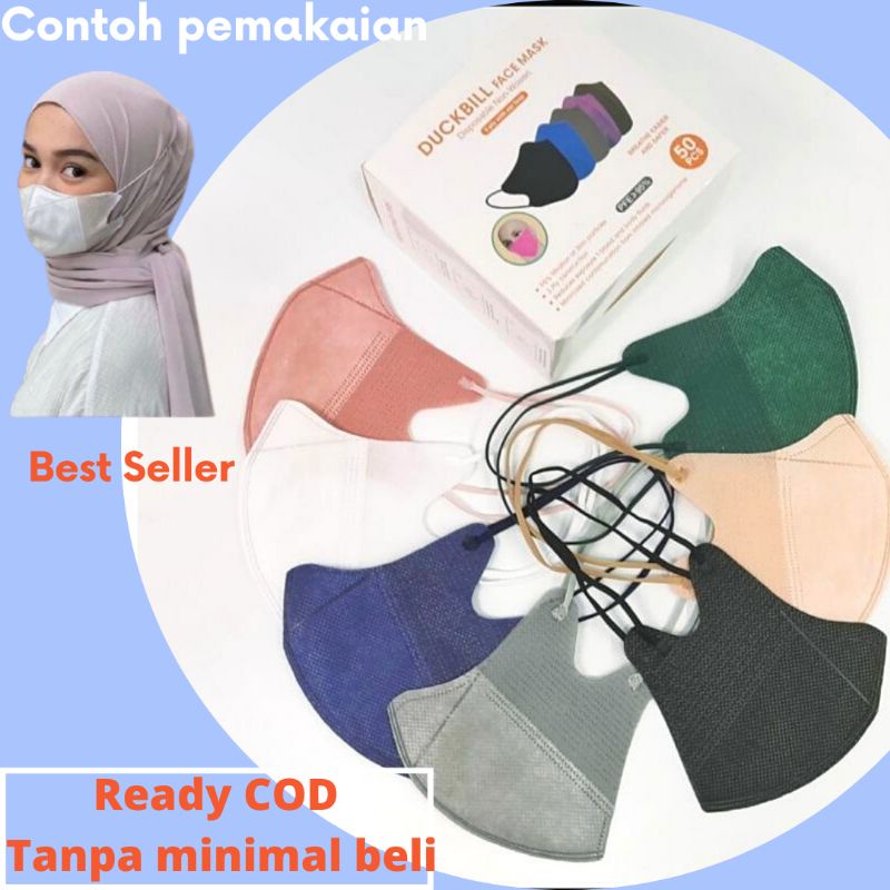 Masker Duckbill Warna Nude Peach/Duckbill Model Headloop Hijab/Masker Hijab