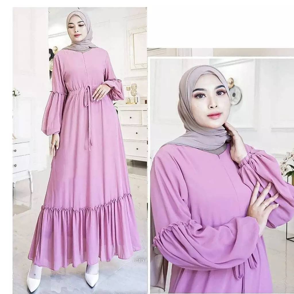 Gamis Terbaru Lebaran DINNA DRESS Baju Wanita Pakaian Muslimah Dress Muslim BAHAN  CERUTY BABYDOLL F