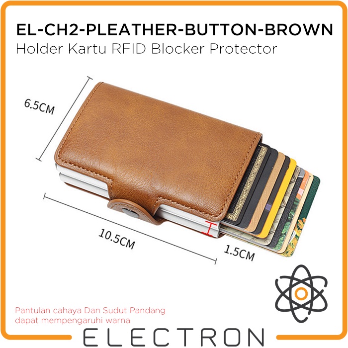 EL-CH2-PLEATHER-BUTTON-BROWN Card Holder Kartu RFID Blocker Protector