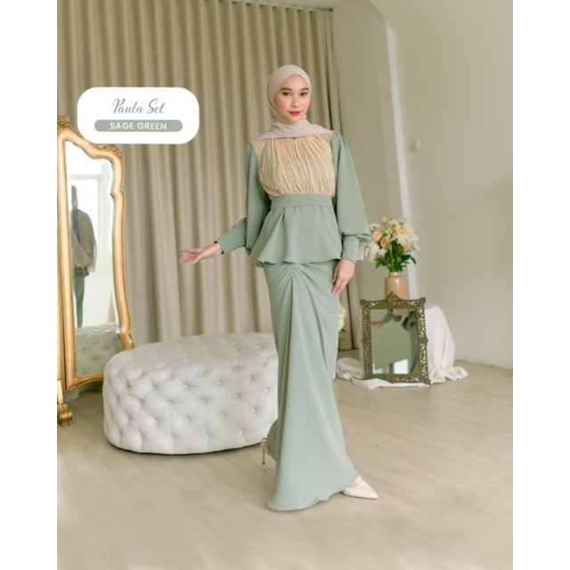 Ready langsung kirim Paula One Set Sage Green size S by Gamaleea X Nasariastri