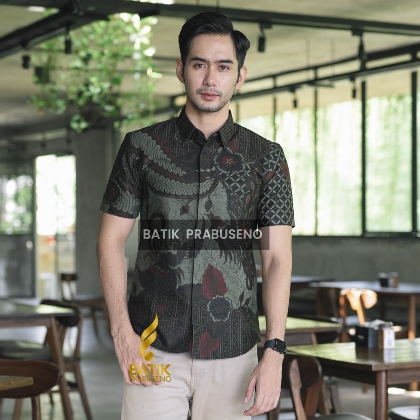 MUKTIROSO Batik PRABUSENO Original 100% Katun Asli Pria Lengan Pendek Printing Kemeja Formal Kantor 