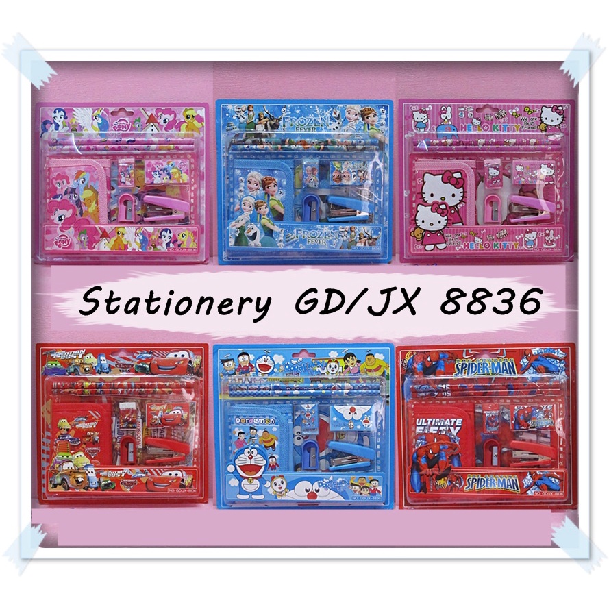 

Stationery Set Pensil Rautan Stapler GD/JX-8836 Spiderman Frozen Kuda Pony