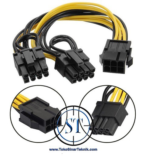 Kabel Power PCIE Splitter VGA 6 PIN Female to Dual 8 PIN (6+2) 2 Cabang Copper Wire Suitable for PSU PC