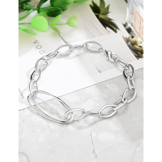 LRC Gelang Tangan Fashion Silver Diamond Chain Crystal Bead Double Bracelet D03967