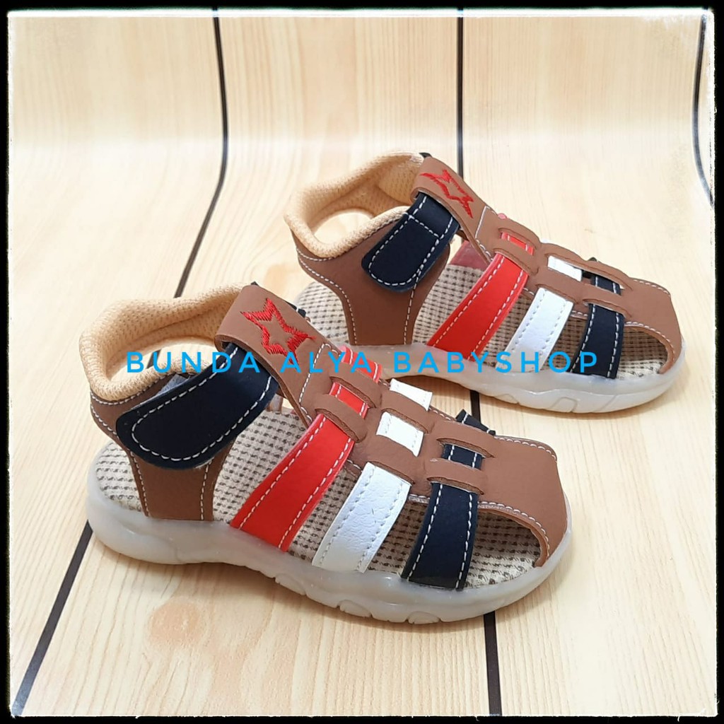 Sendal Anak Laki Laki Usia 3 - 4 Tahun - Sandal Anak Cowok Tali Bintang COKLAT Anti Licin Size 29 - 30