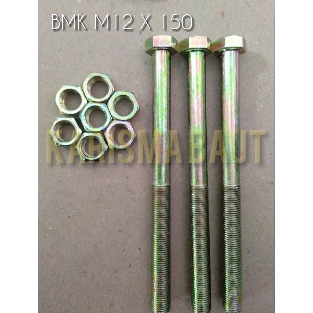 [1 set baut+mur] BMK M12X150 (Baut Mur Kuning M12 x150)