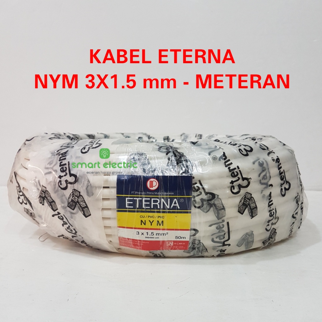 Kabel Listrik Eterna NYM 3x1.5mm Meteran Tunggal Tembaga Murni SNI LMK