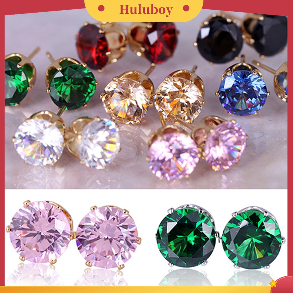 Anting Stud Cubic Zirconia Bentuk Bulat Gaya Elegan Untuk Kencan