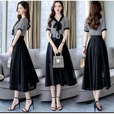 Dress ELVIA RO MIDI DRESS WANITA TERBARU / DRESS SIMPLE CASUAL /  DRESS JUMBO WANITA FIT TO XL LD100CM / DRESS GERRJA / DRESS NATAL / DRESS FORMAL