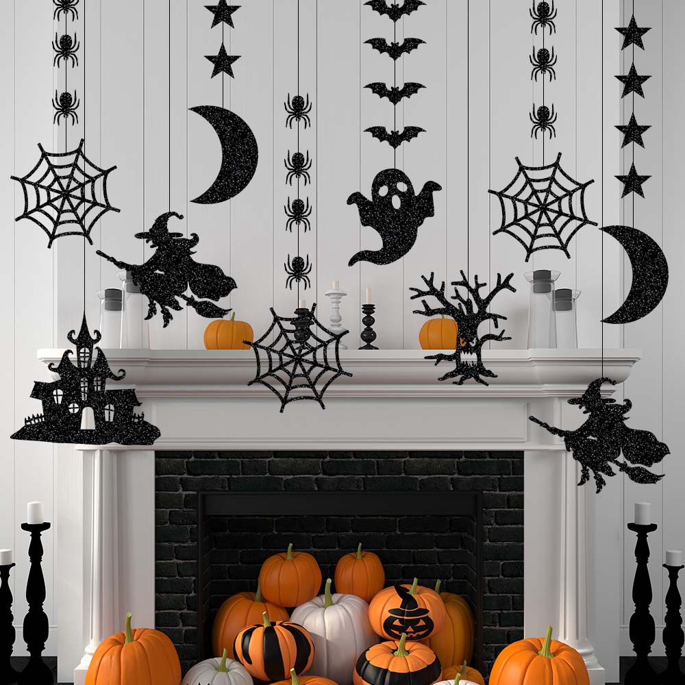 6 PCS / Set Properti Halloween Bentuk Sarang Laba-Laba Bahan Kertas Warna Hitam Untuk Dekorasi Pesta