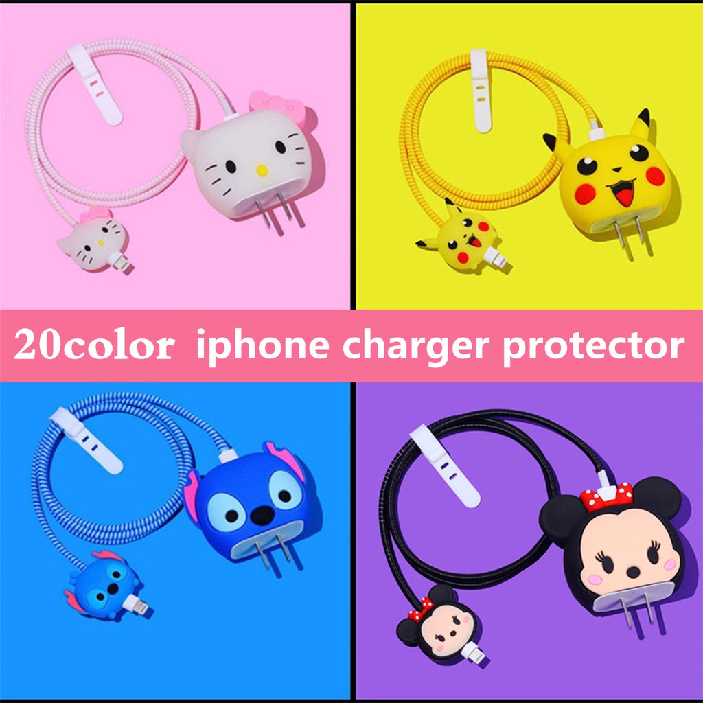 Case Pelindung Kabel Power Adapter USB Desain Kartun 3D Untuk iPhone