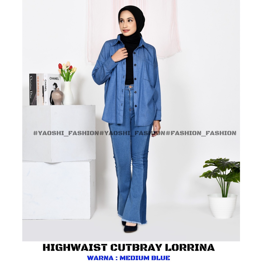 YAOSHI - Cutbray Rawis List Panjang Wanita - Highwaist Cutbray Lorrina 27-34