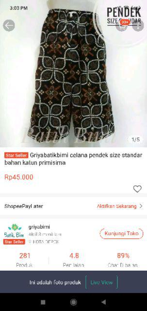 Griyabatikbimi Celana Pendek Size Standar Bahan Katun Primisima