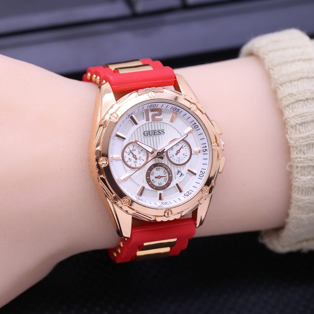 SALE JAM TANGAN WANITA / JAM TANGAN CEWEK / JAM TANGAN GUESS RUBBER NEW STRIP