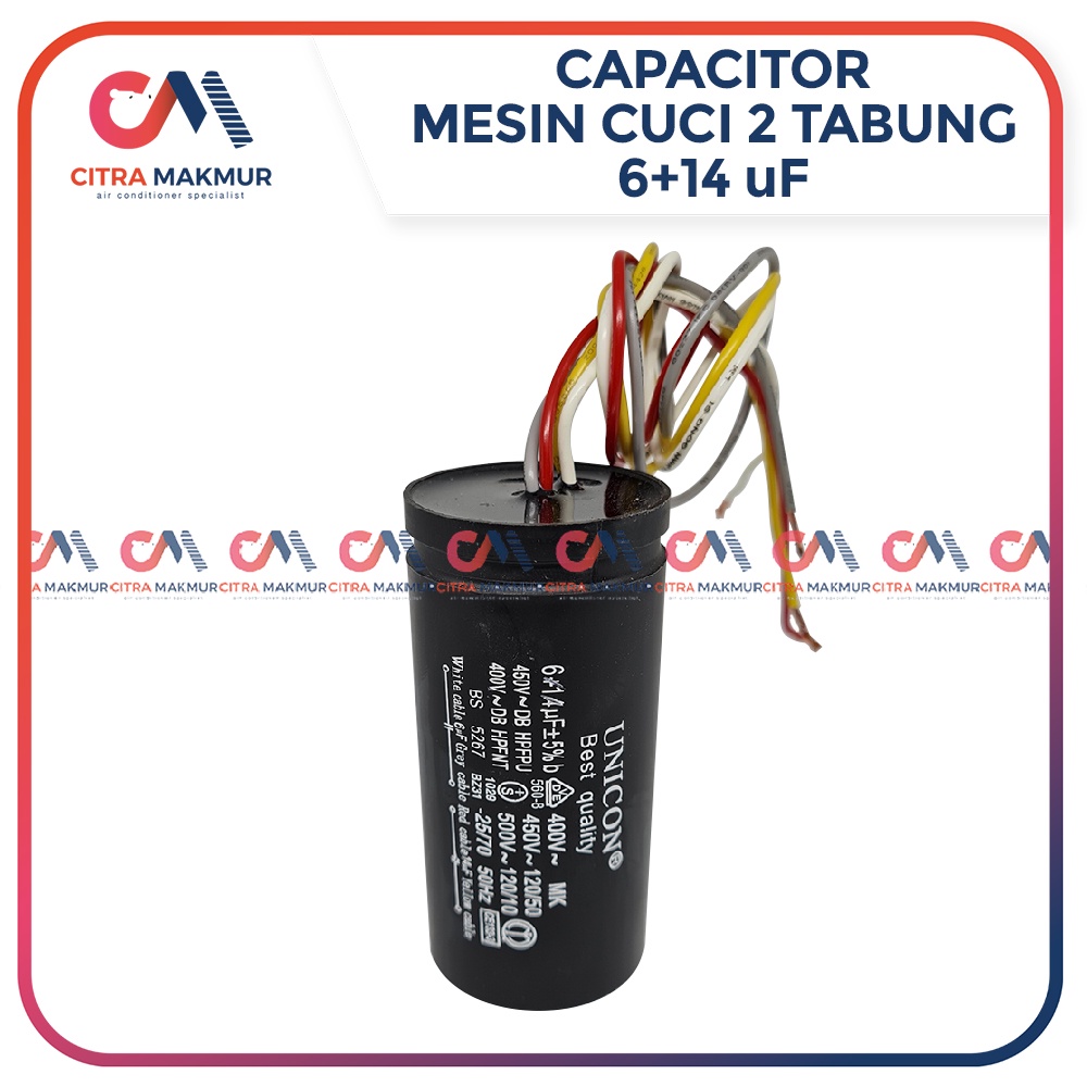 Kapasitor Mesin Cuci 6 uF dan 14 uF Washing Machine Capasitor 4 kabel 6 &amp; 14 mikro Sanyo LG