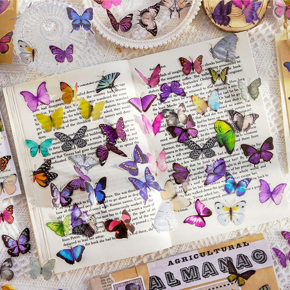 Populer 40pcs Stiker Planner Diary Botol Air Transparan Alat Tulis PET Butterfly Stiker