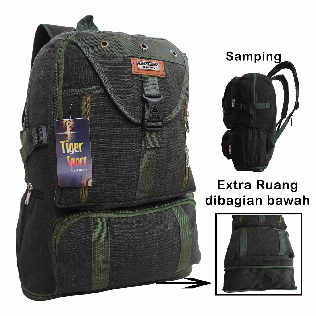 Tas Ransel Backpack Distro Kanvas Susun Warna Hijau Pria wanita Outdoor Hiking Ransel Bahan Tebal Harga Ekonomis